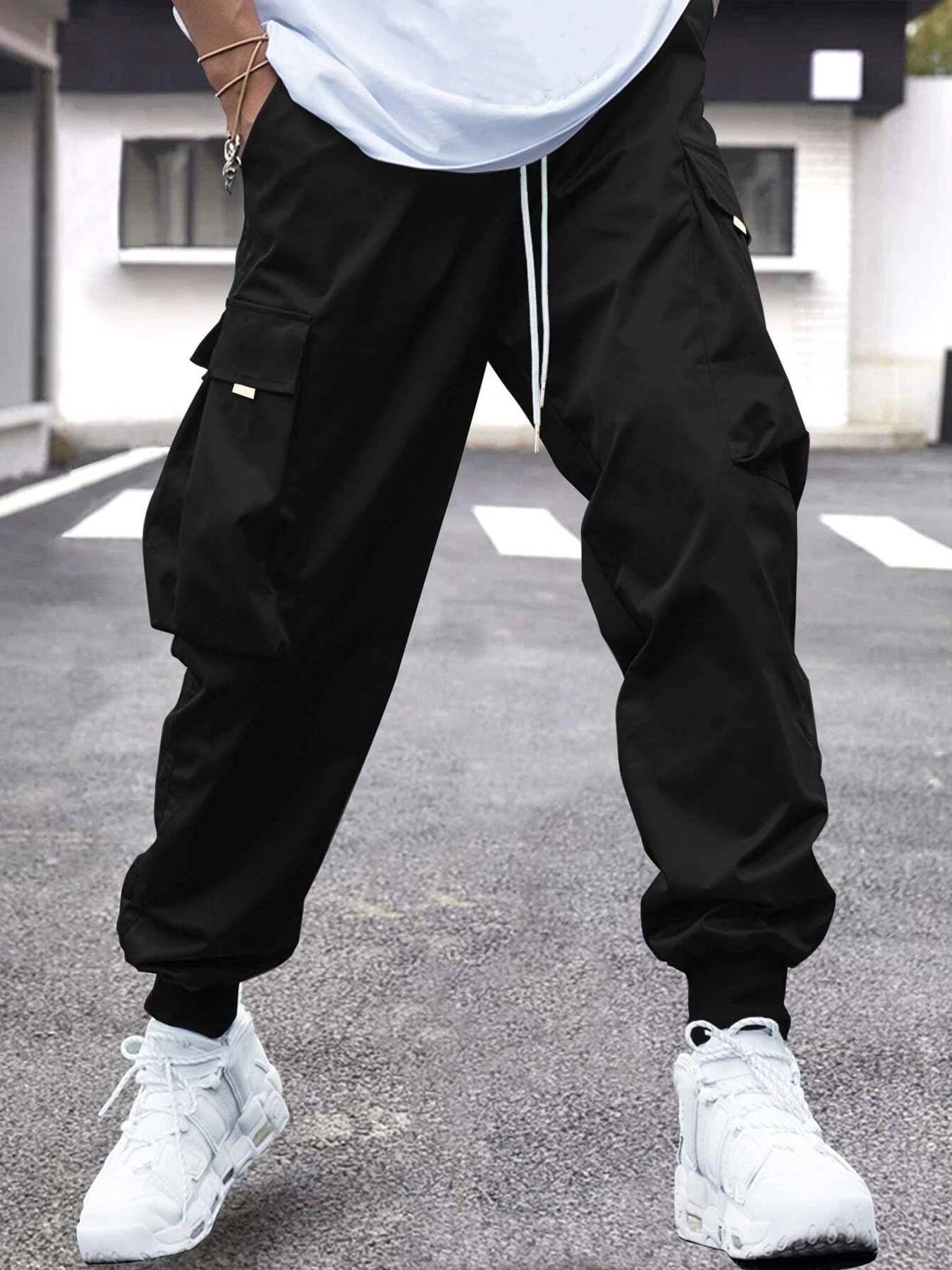 Men Flap Pocket Side Drawstring Waist Cargo Pants 5 Men Flap Pocket Side Drawstring Waist Cargo Pants - Image 5
