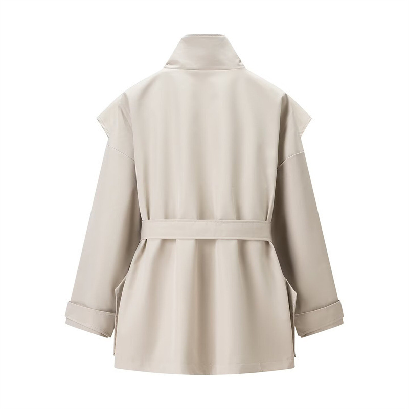 Women's Stand Collar Belted Trench Coat 6 Women's Stand Collar Belted Trench Coat - Image 6