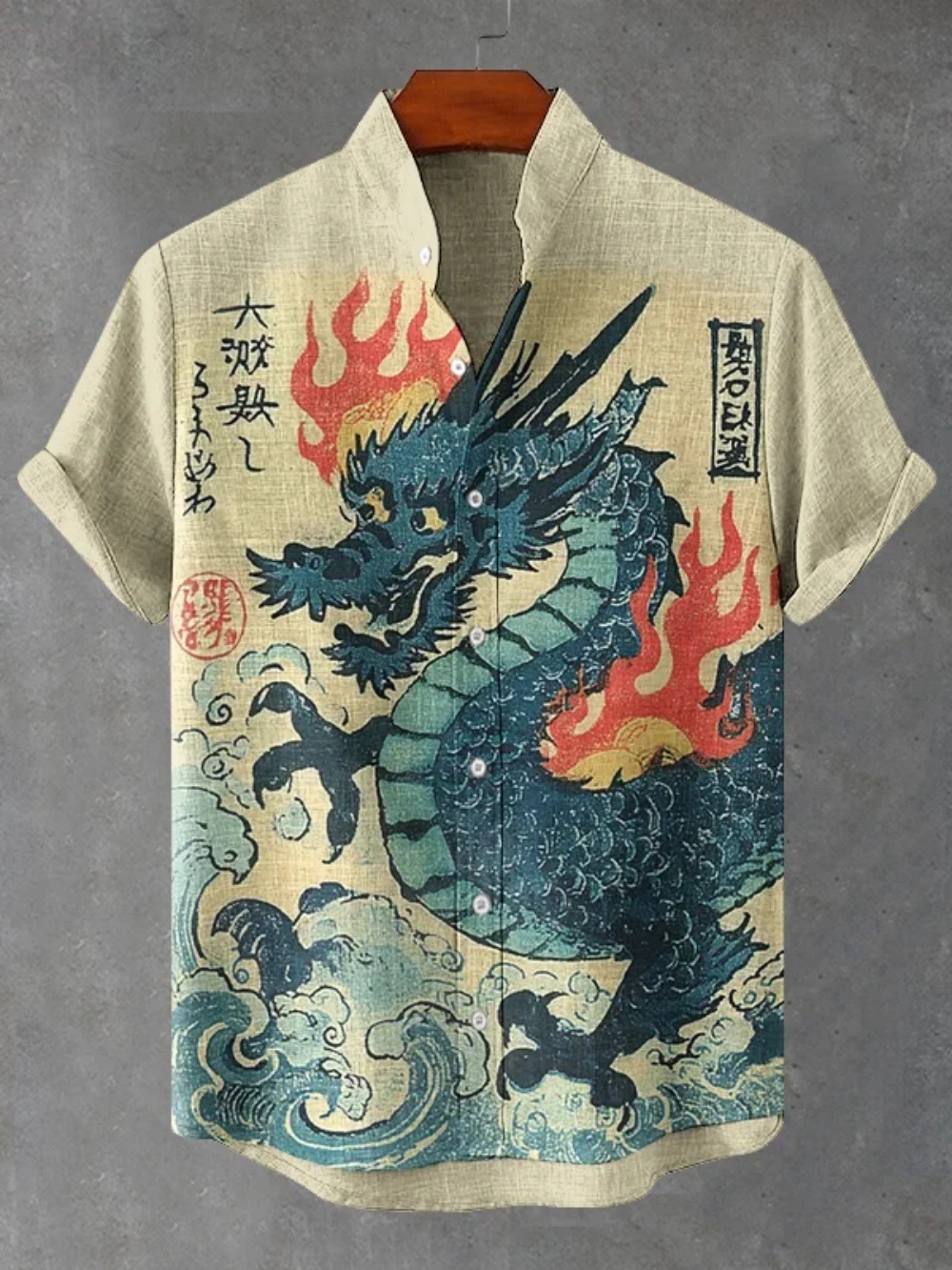 Linen Shirt Men's Japanese Cat Graphic Button Down 5 Linen Shirt Men's Japanese Cat Graphic Button Down - Image 5