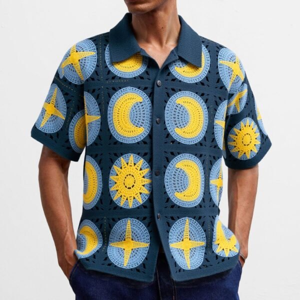 Men's Edit — Short Sleeve Cardigan Men | Retro Celestial Summer Knit Sweater