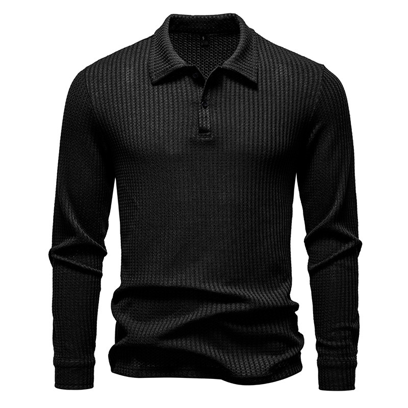 Polo Shirt Waffle-knit Long-sleeve Slim-fit Casual Top 7 Polo Shirt Waffle-knit Long-sleeve Slim-fit Casual Top - Image 7