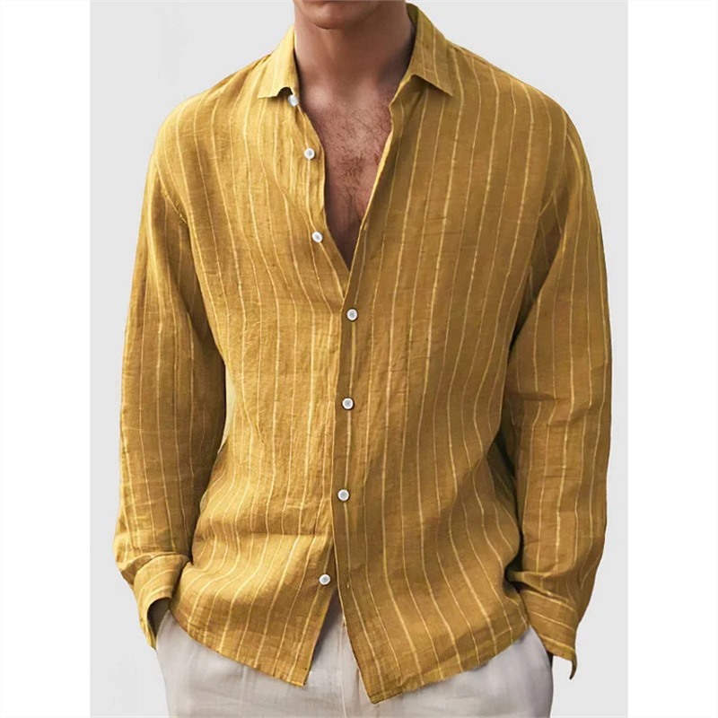 Long Sleeve Men's Shirt Striped Print 8 Long Sleeve Men's Shirt Striped Print - Image 8