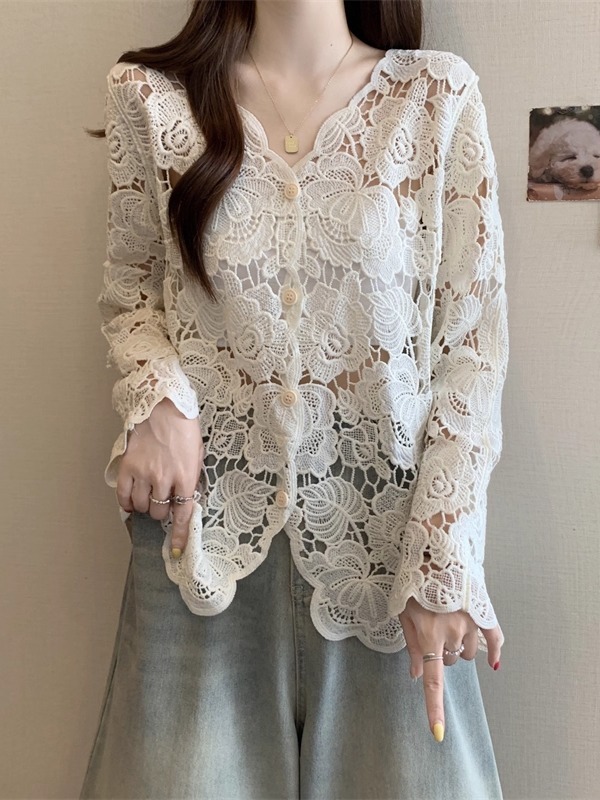 Lace Long Sleeve Top Women Elegant Embroidered Hollow Top 4 Lace Long Sleeve Top Women Elegant Embroidered Hollow Top - Image 4