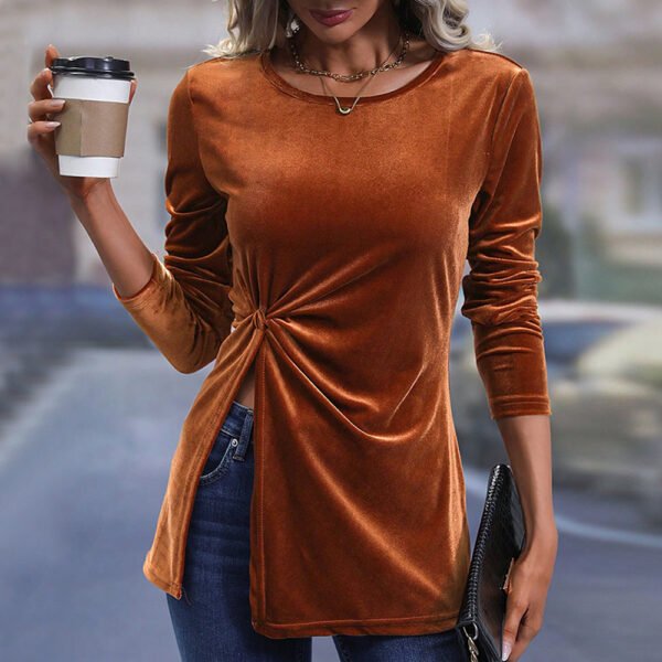 Summer Collection — Slit Top Velvet Elegant Long Sleeve Off-the-Shoulder Shirt