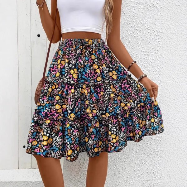 Summer Collection — Floral Midi Skirt Bohemian Ruffle Tiered Summer Style
