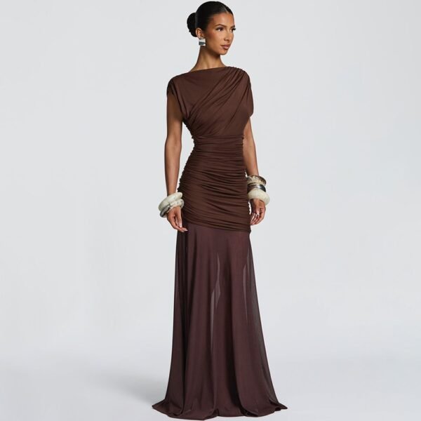 The Resort Edit — Brown Formal Gown Demelza Ruched Backless Maxi Dress
