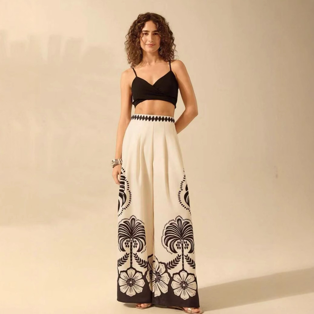 High Waisted Palazzo Pants Floral Boho Summer Trousers 1 High Waisted Palazzo Pants