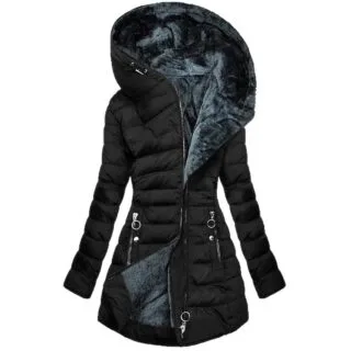 Women's Thick Cotton Coat With A Large Faux Fur Collar