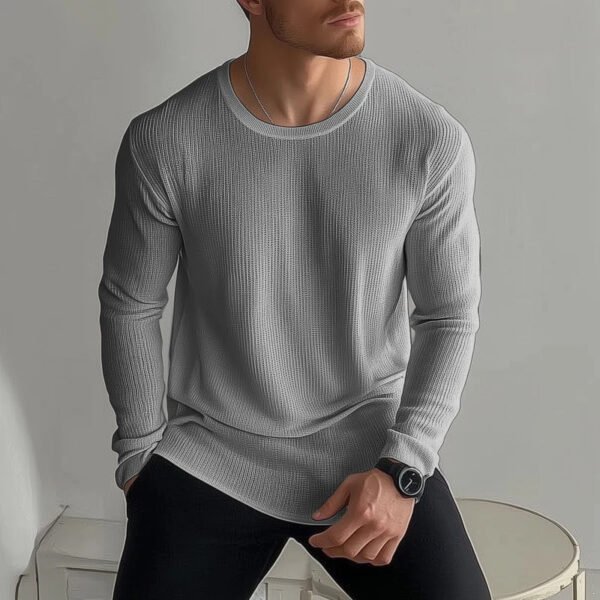 Men's Edit — Long Sleeve Shirt Slim-Fit Waffle-Knit T-Shirt