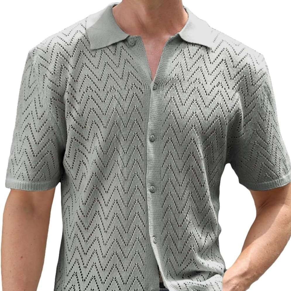 Men's Crochet Shirt Hollow Out Leisure Summer Top 7 Men's Crochet Shirt Hollow Out Leisure Summer Top - Image 7