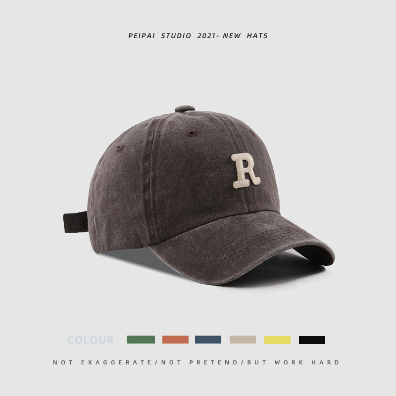 Washed Letter R Stick Ball Cap Casual Patch Sun Hat 10 Washed Letter R Stick Ball Cap Casual Patch Sun Hat - Image 10