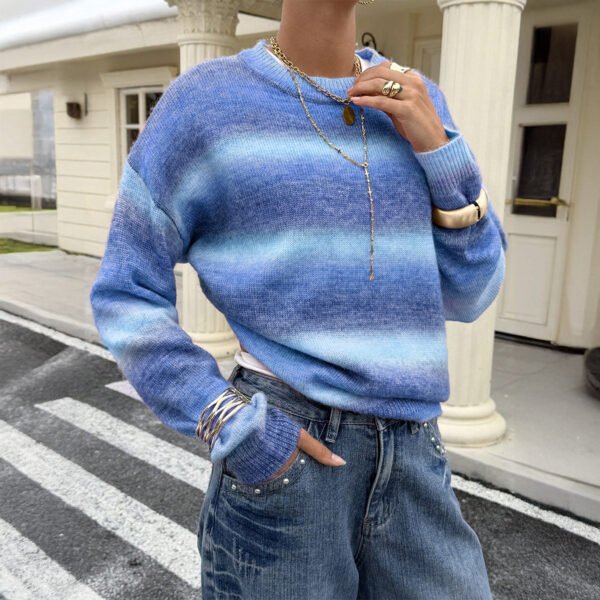 Men's Edit — Women's Blue Ombre Sweater Gradient Knit Pullover