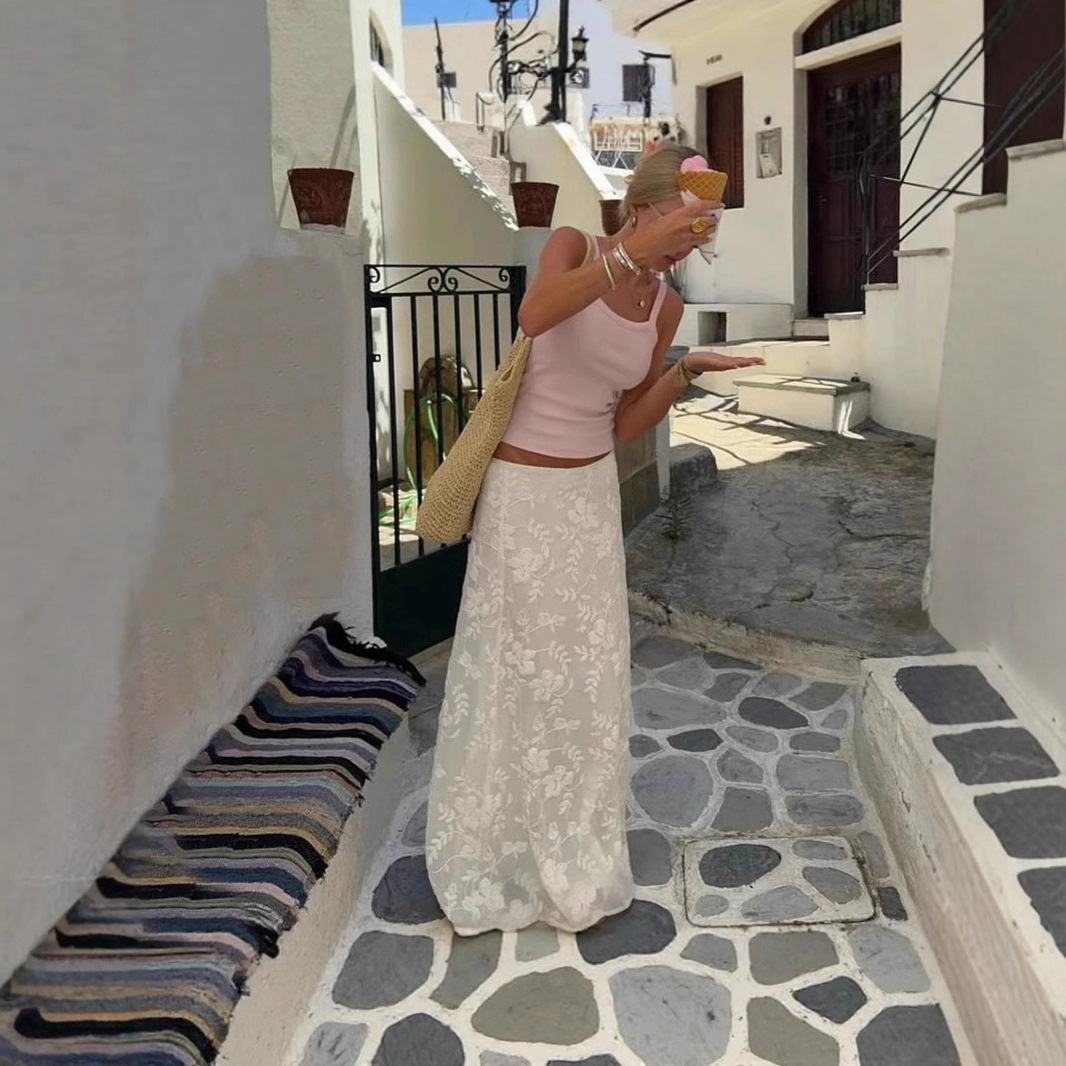 Crochet Maxi Skirt Sheer White Low Rise Boho Style 5 Crochet Maxi Skirt Sheer White Low Rise Boho Style - Image 5