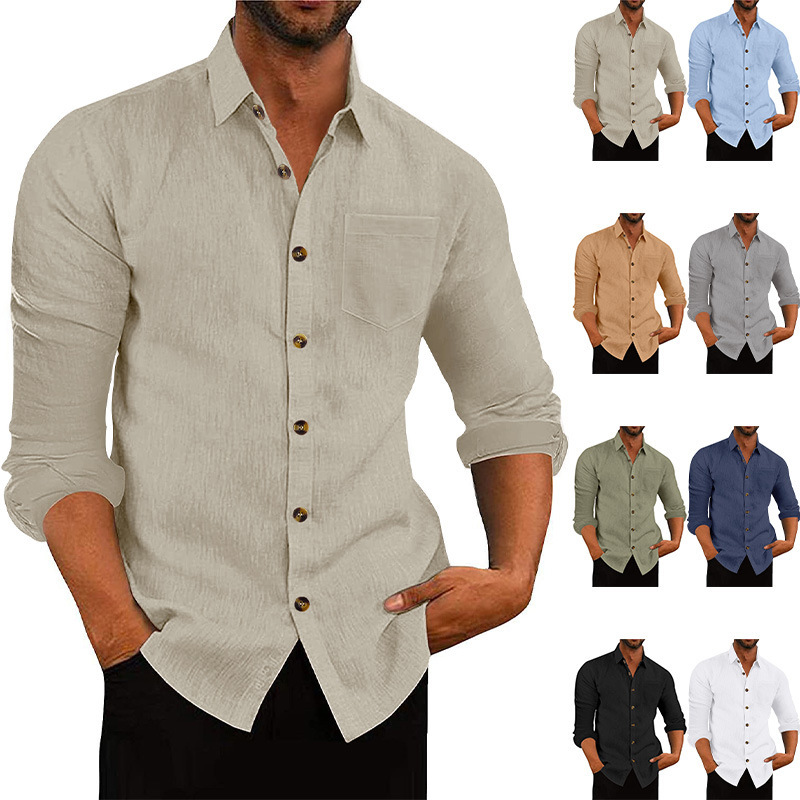 Long Sleeve shirt Linen Loose Casual Polo Collar Top 3 Long Sleeve shirt Linen Loose Casual Polo Collar Top - Image 3