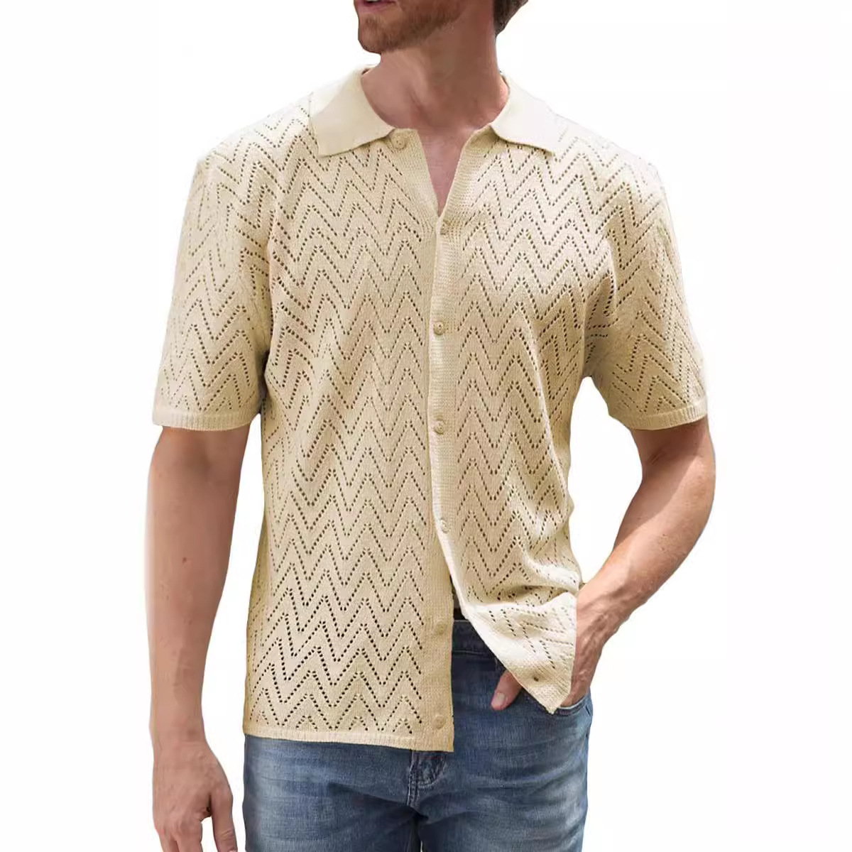 Men's Crochet Shirt Hollow Out Leisure Summer Top 10 Men's Crochet Shirt Hollow Out Leisure Summer Top - Image 10
