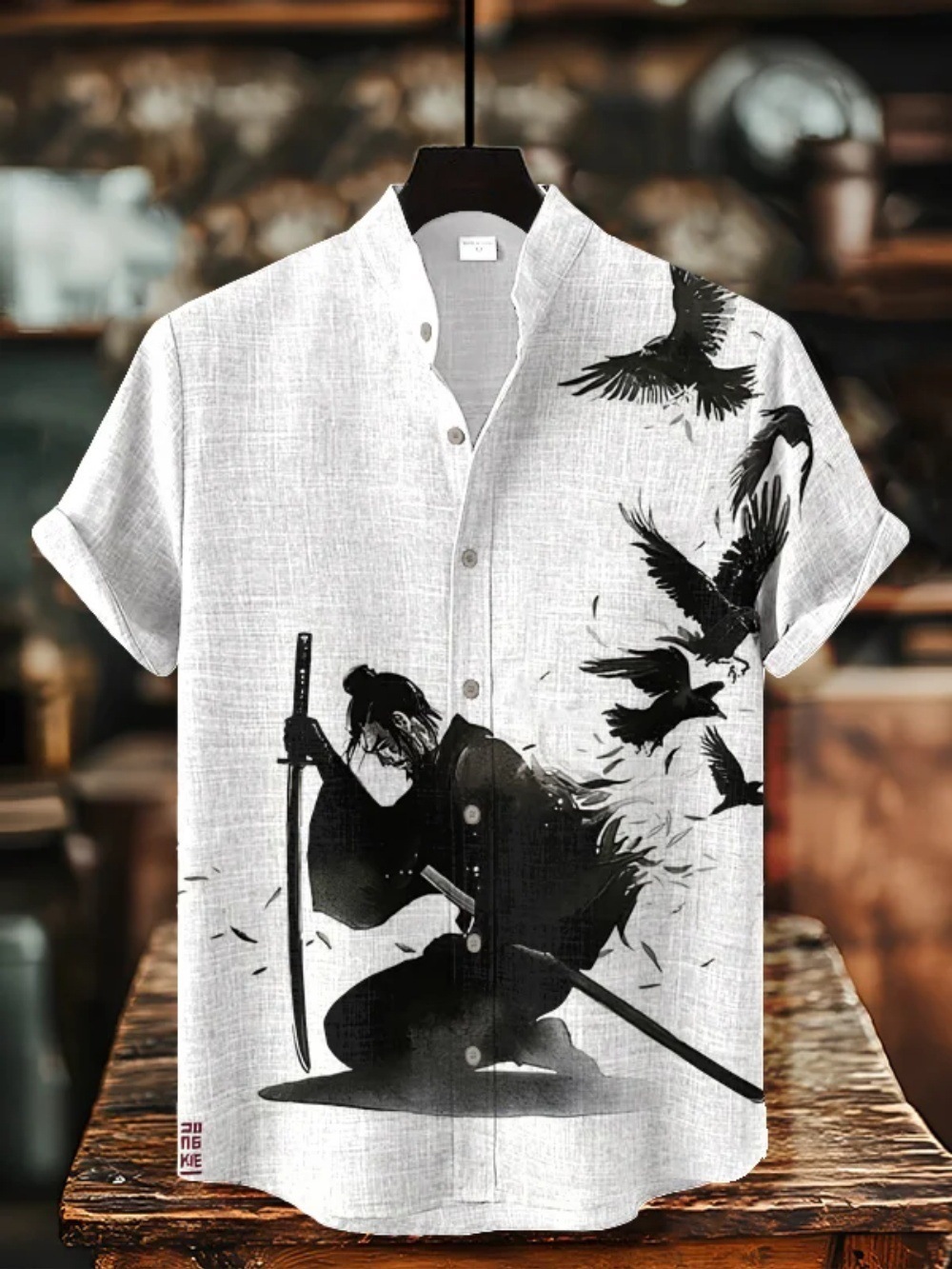 Linen Shirt Men's Japanese Cat Graphic Button Down 3 Linen Shirt Men's Japanese Cat Graphic Button Down - Image 3