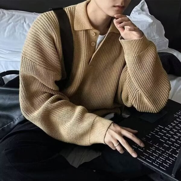 Men's Edit — Men's Sweater Knit Polo Shirt Long Sleeve Jumper