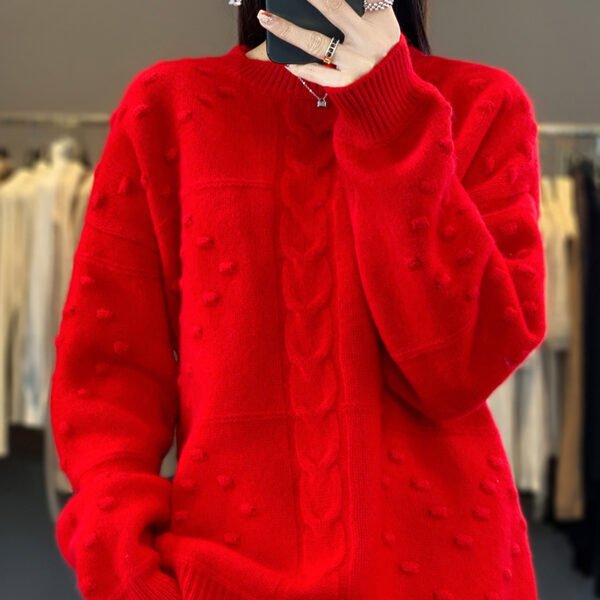 Summer Collection — Red Wool Sweater Round Neck Effortlessly Chic