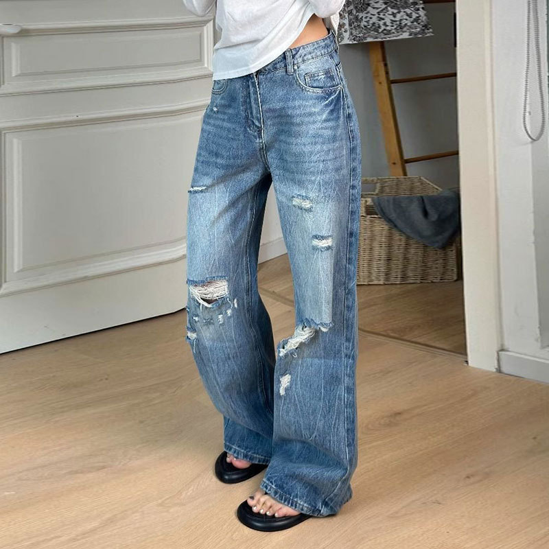 Wide Leg Jeans High Waisted Ripped Distressed Denim 3 Wide Leg Jeans High Waisted Ripped Distressed Denim - Image 3