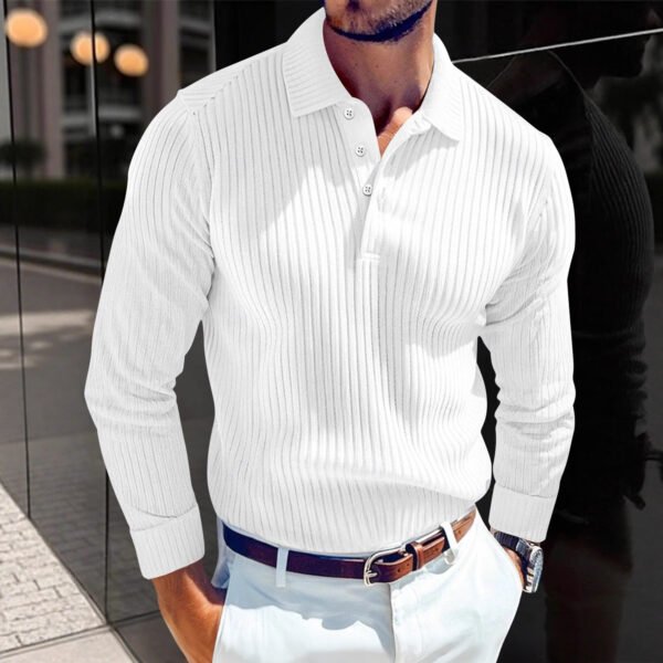 Men's Edit — Long Sleeve Polo Shirt Men's Ribbed Knit Slim Fit Top