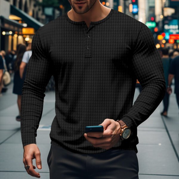 Men's Edit — black t-shirt Jacquard Check Men's Henley Long Sleeve