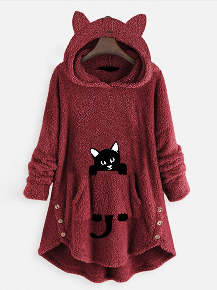 Cat Ear Hoodie Oversized Teddy Fleece Plus Size Coat 2 Cat Ear Hoodie Oversized Teddy Fleece Plus Size Coat - Image 2