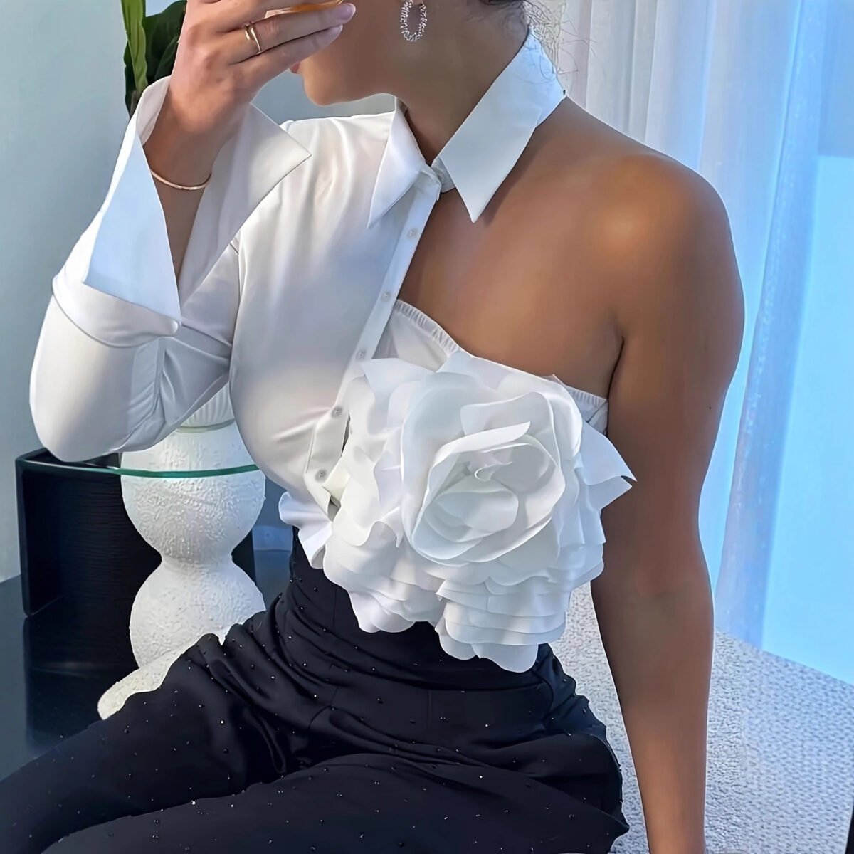 Summer Collection — White Blouse With A One-shoulder TOP