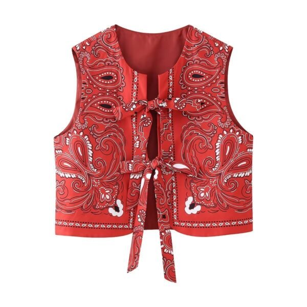 The Winter Edit — Waistcoat Women Paisley Print Boho Red Round-Neck Gilet