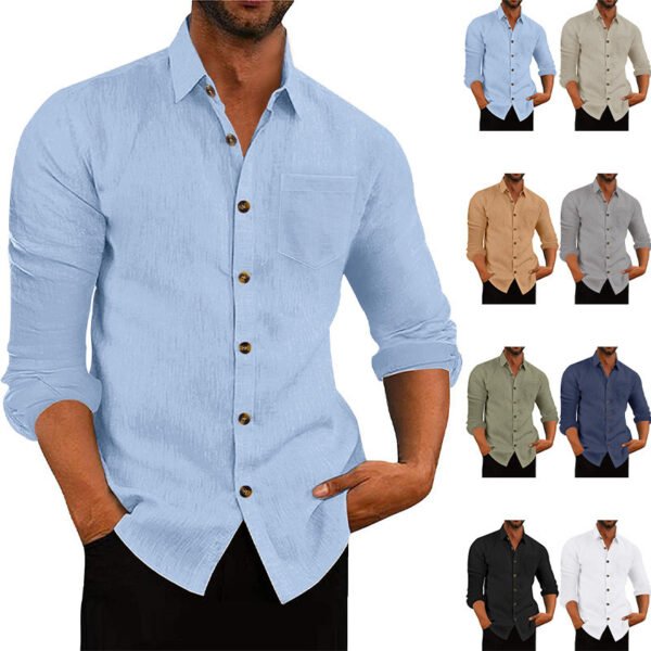 Men's Edit — Long Sleeve Shirt Linen Loose Polo Collar Top