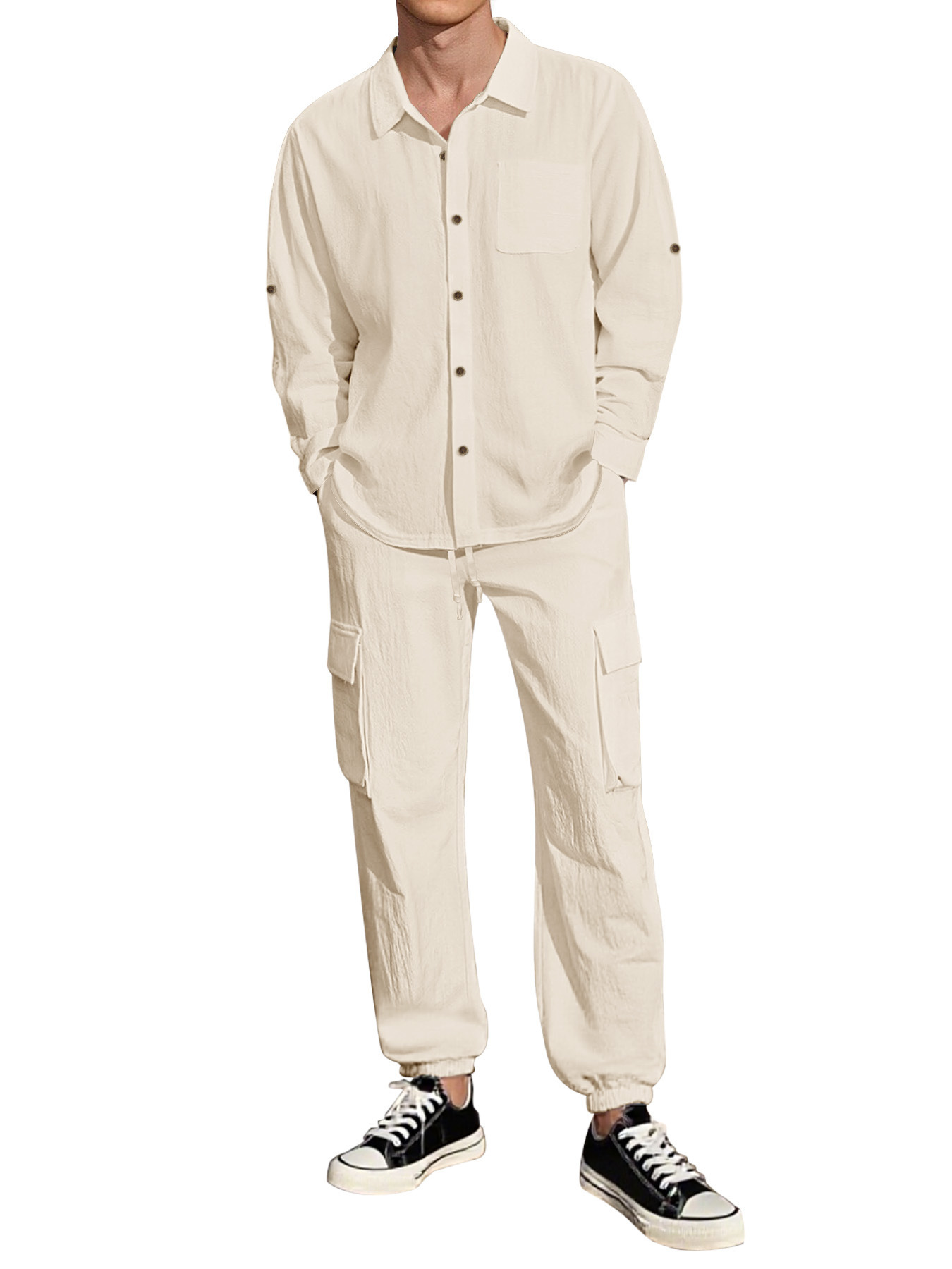 Men's Linen Shirt and Pants Set Casual Lapel Summer Suit 3 Men's Linen Shirt and Pants Set Casual Lapel Summer Suit - Image 3