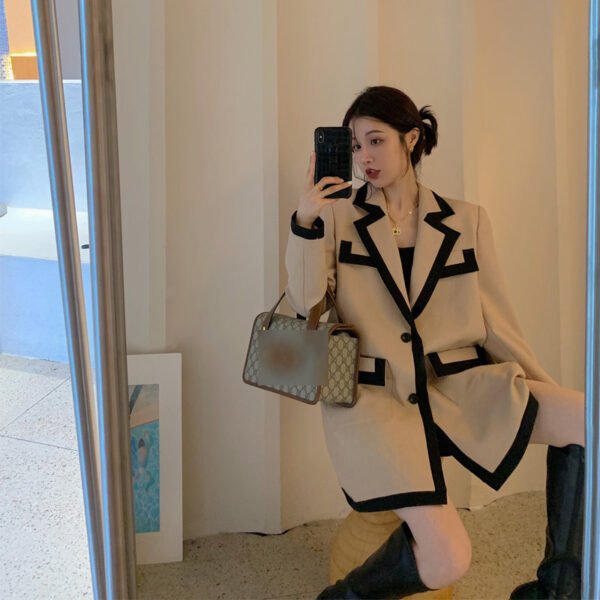 The Resort Edit — Contrast Trim Blazer Beige & Black Street Suit