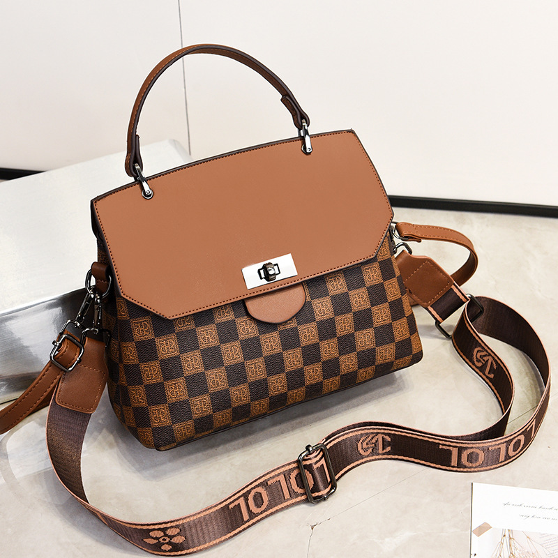 Luxury Color-Block Handbag Designer Checkered Satchel 9 Luxury Color-Block Handbag Designer Checkered Satchel - Image 9