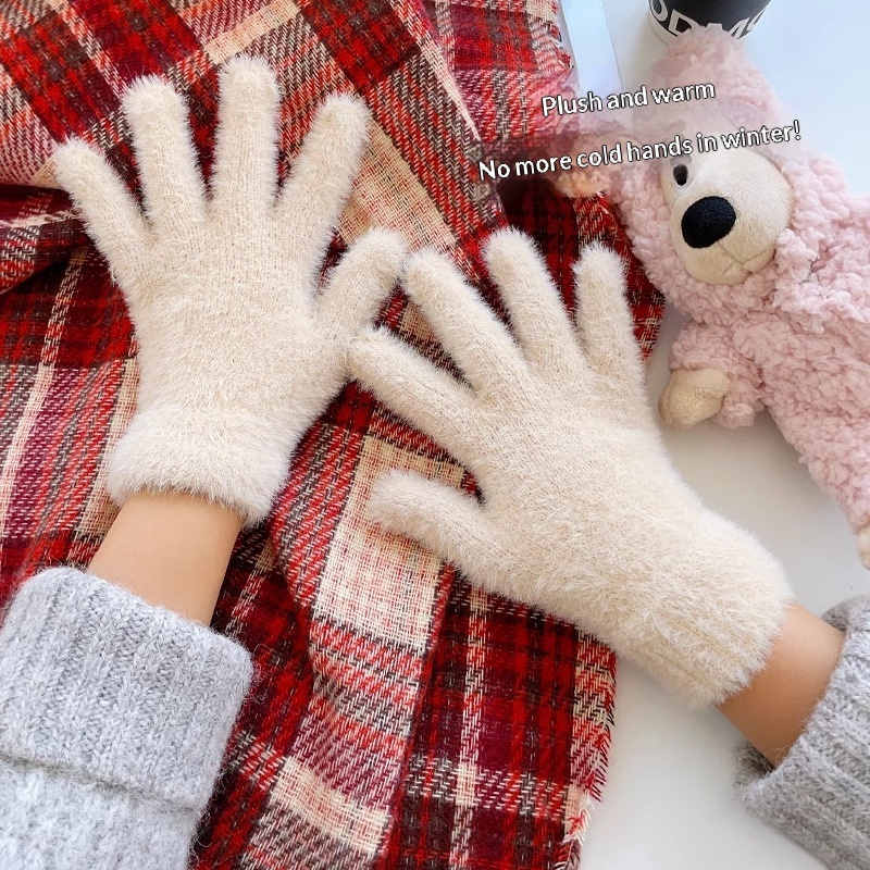 Winter Thickened Simulated Rabbit Fur Gloves Warm Mink Fur Riding Plain Five-finger Outdoor Skiing Cold-proof Gloves 1 Winter Thickened Simulated Rabbit Fur Gloves Warm Mink Fur Riding Plain Five-finger Outdoor Skiing Cold-proof Gloves