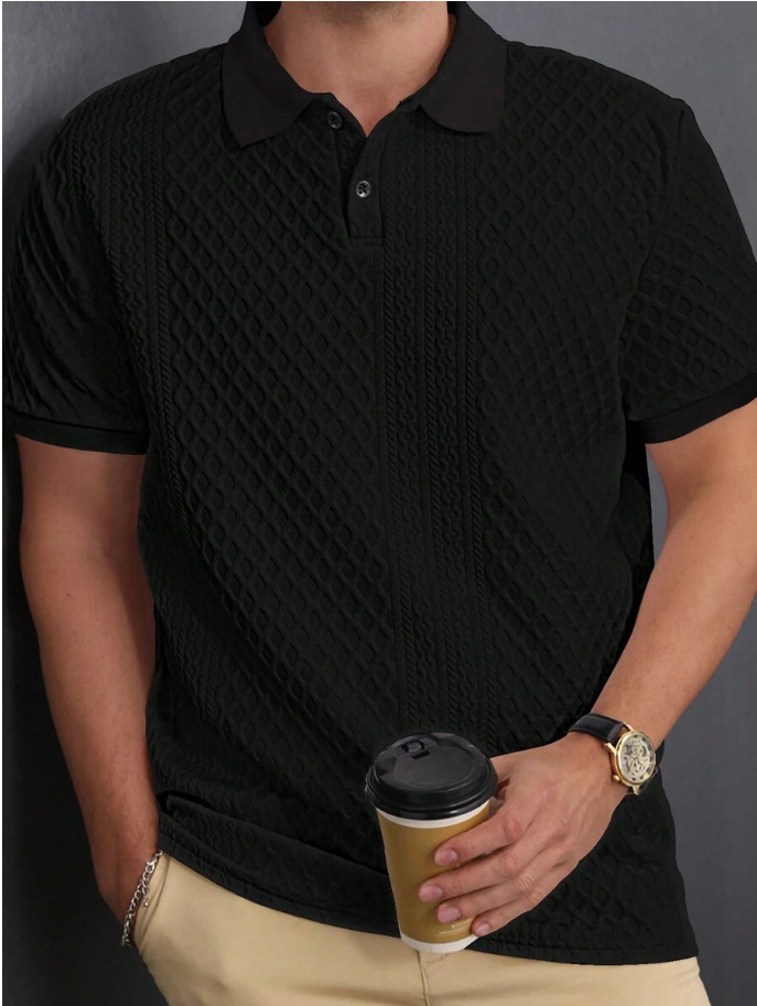 Men's Polo Shirt Jacquard Fabric Button Placket Top 3 Men's Polo Shirt Jacquard Fabric Button Placket Top - Image 3