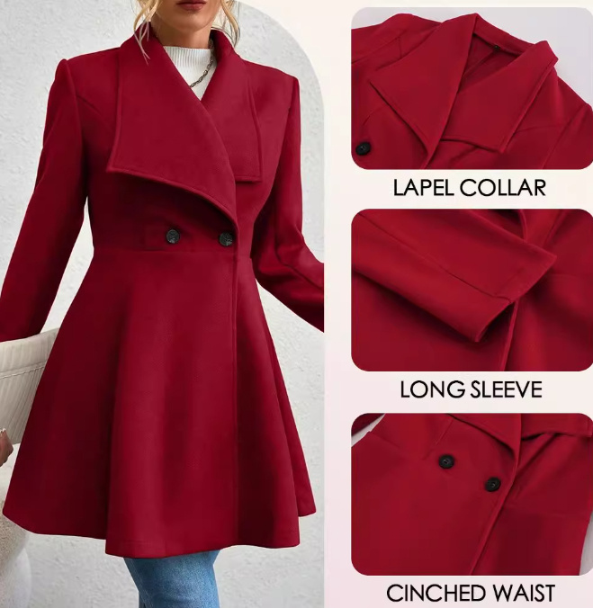 Slim-fit Long Fashion Lapel Women's Wool Coat 6 Slim-fit Long Fashion Lapel Women's Wool Coat - Image 6