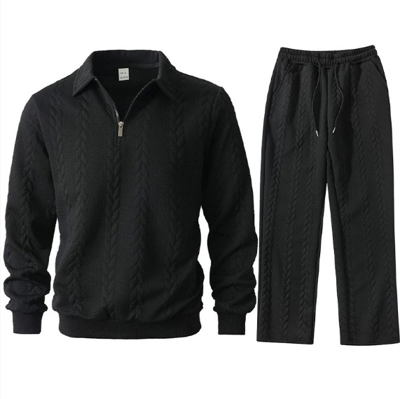 Men's Cable Knit Tracksuit Jacquard Zip Hoodie & Pants Set 4 Men's Cable Knit Tracksuit Jacquard Zip Hoodie & Pants Set - Image 4