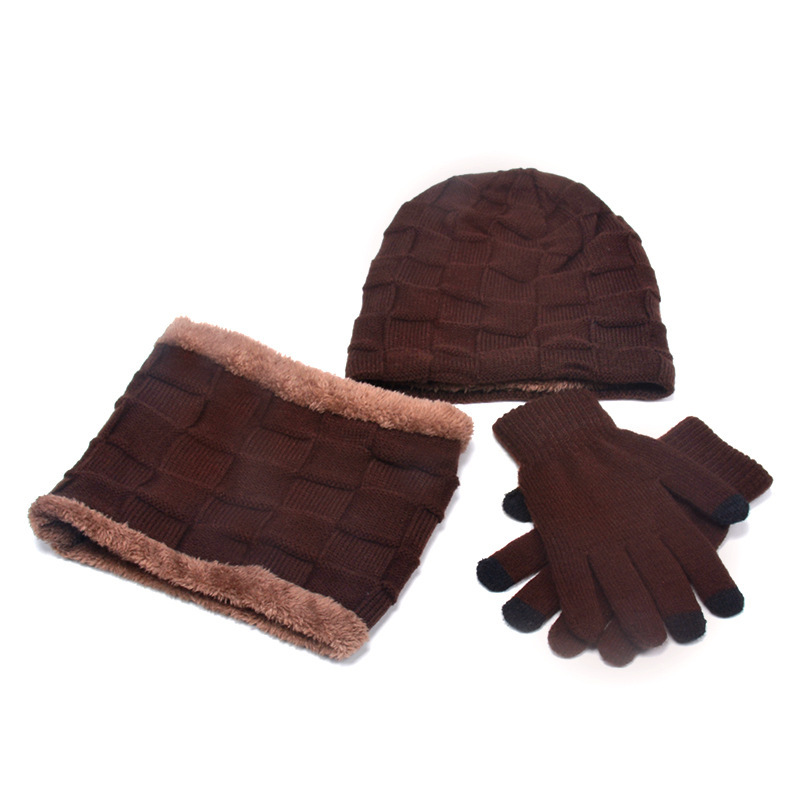Hat Scarf Gloves Three-piece Suit Plus Velvet Knitted Outdoor Warmth 3 Hat Scarf Gloves Three-piece Suit Plus Velvet Knitted Outdoor Warmth - Image 3