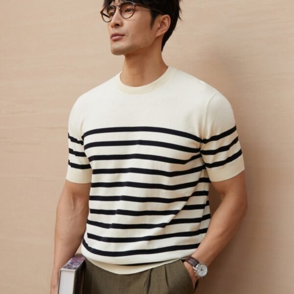 Men's Edit — Men's Striped Shirt Knitted Luxury Business Top