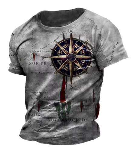 Men's Vintage Nautical Map Compass Printed T-shirt 6 Men's Vintage Nautical Map Compass Printed T-shirt - Image 6