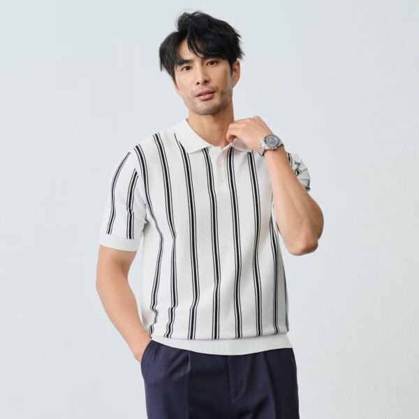 Men's Edit — Men Shirts Knitted Short-Sleeve Lapel Stripe Top