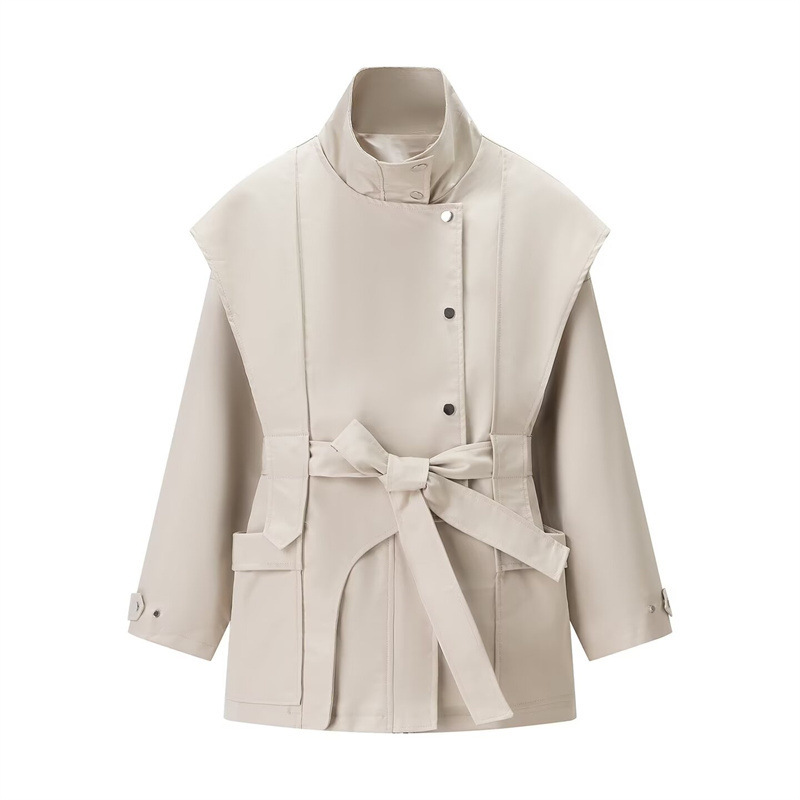 Women's Stand Collar Belted Trench Coat 5 Women's Stand Collar Belted Trench Coat - Image 5