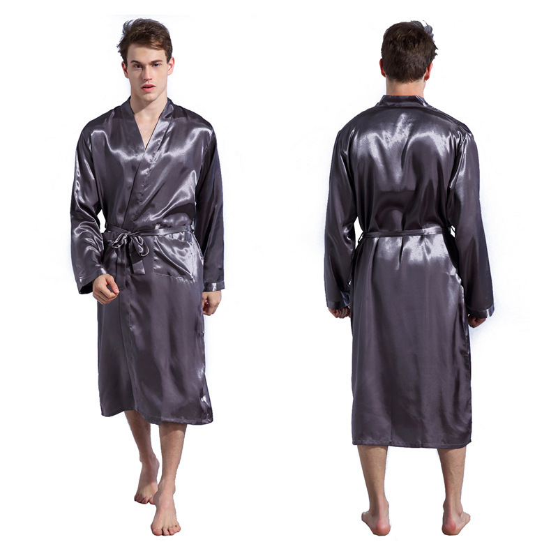 Men's Silk Robe Thin Satin Lightweight Dressing Gown 4 Men's Silk Robe Thin Satin Lightweight Dressing Gown - Image 4