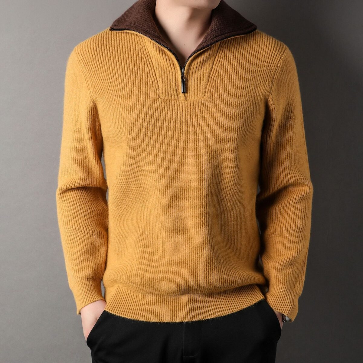 Men's Edit — Men's Cardigan Twisted Jacquard Lapel Knit Polo Jumper