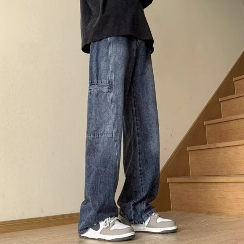 Retro High-street Dark Blue Workwear Denim Jeans