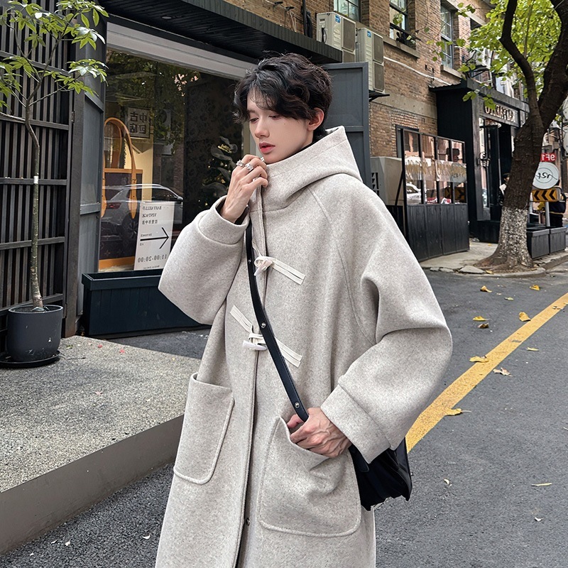 Hooded Coat Horn Button Mid-Length Woolen Overcoat 3 Hooded Coat Horn Button Mid-Length Woolen Overcoat - Image 3