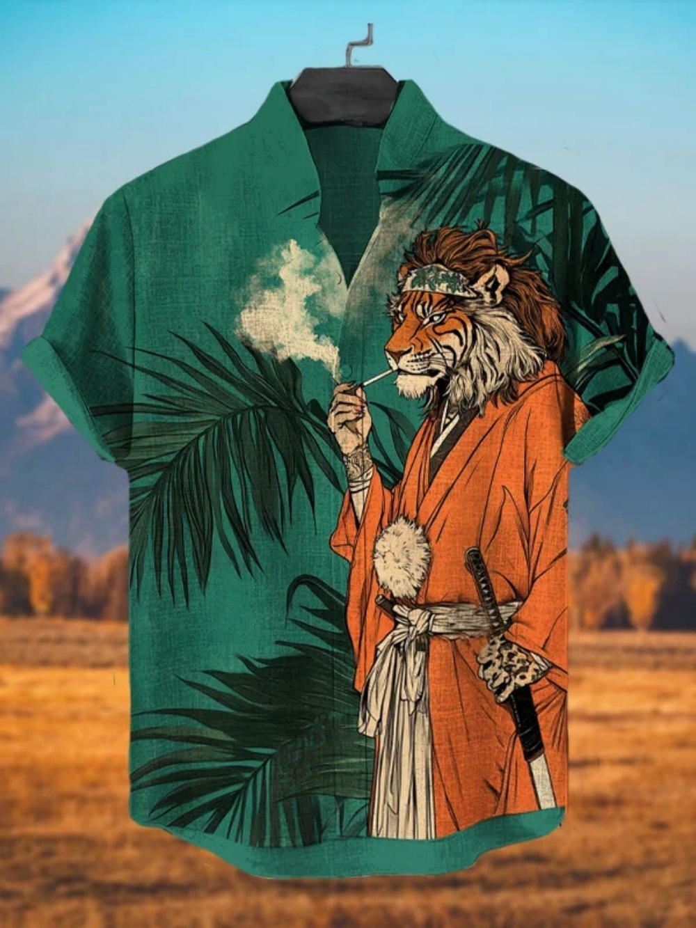 Linen Shirt Men's Japanese Cat Graphic Button Down 2 Linen Shirt Men's Japanese Cat Graphic Button Down - Image 2