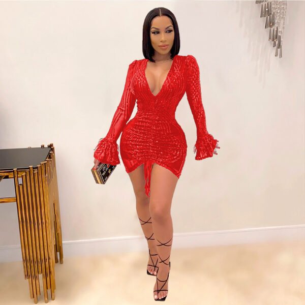 The Resort Edit — Sequin Mini Dress Red Ruched Bodycon Party Gown