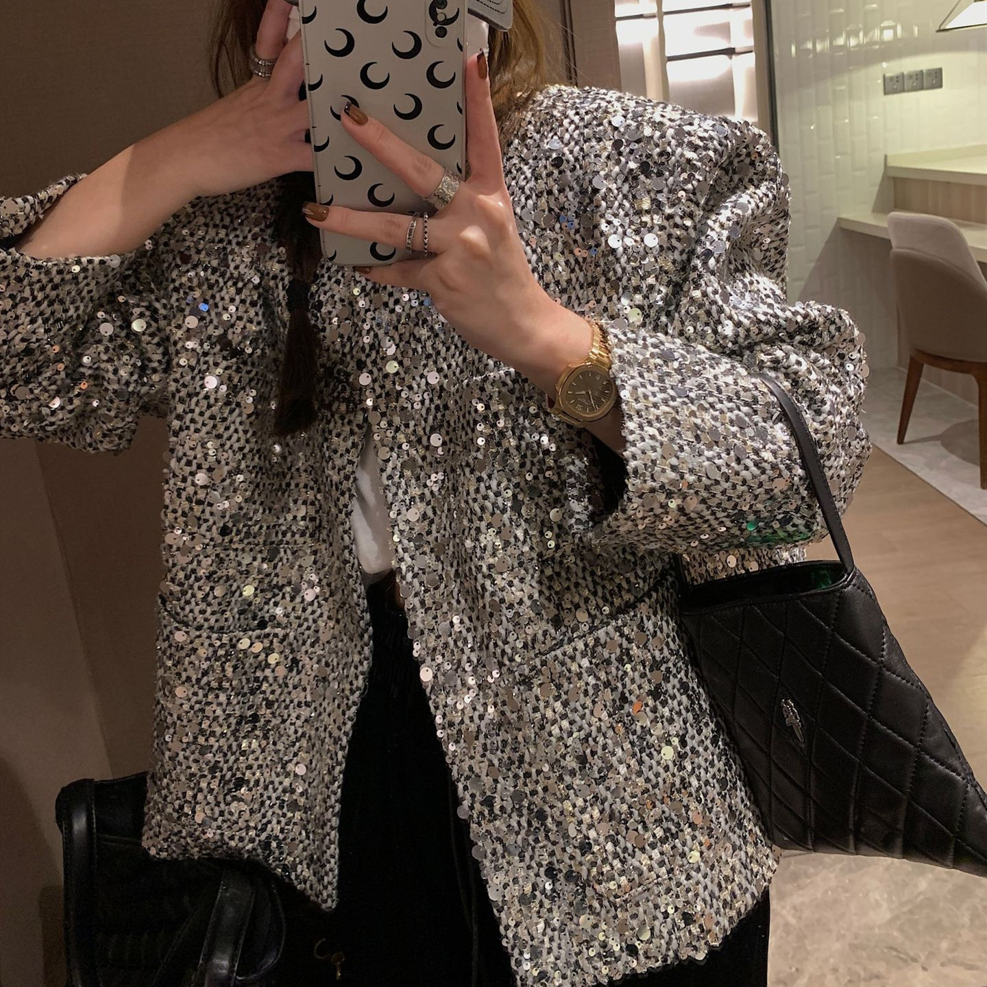Ladies Sequin Blazer Silver Glitter Party Jacket 1 Ladies Sequin Blazer