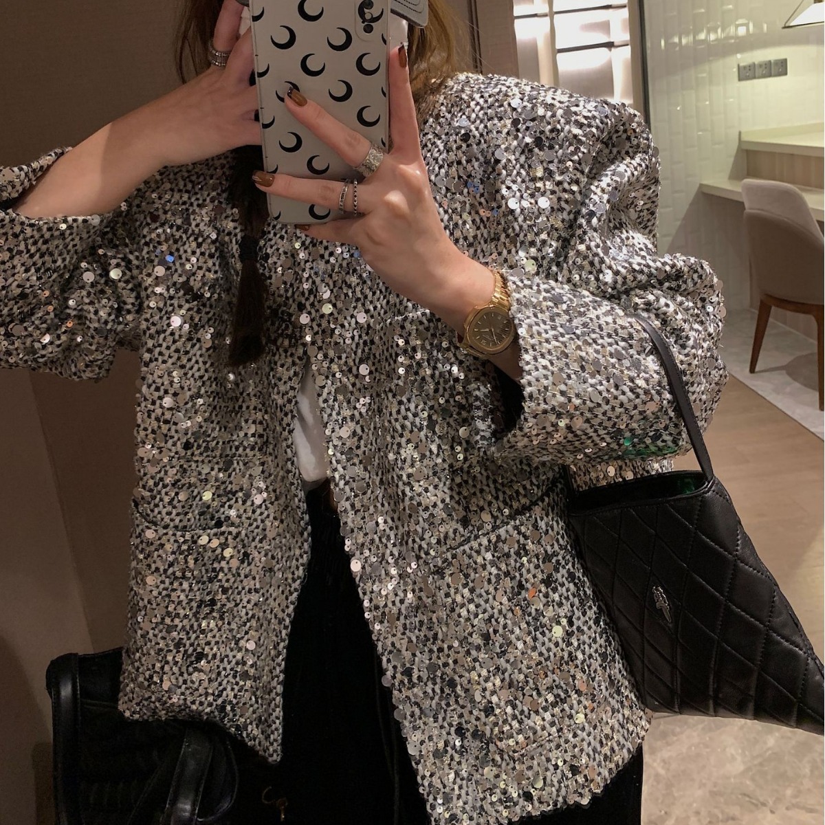 Ladies Sequin Blazer Silver Glitter Party Jacket 3 Ladies Sequin Blazer Silver Glitter Party Jacket - Image 3