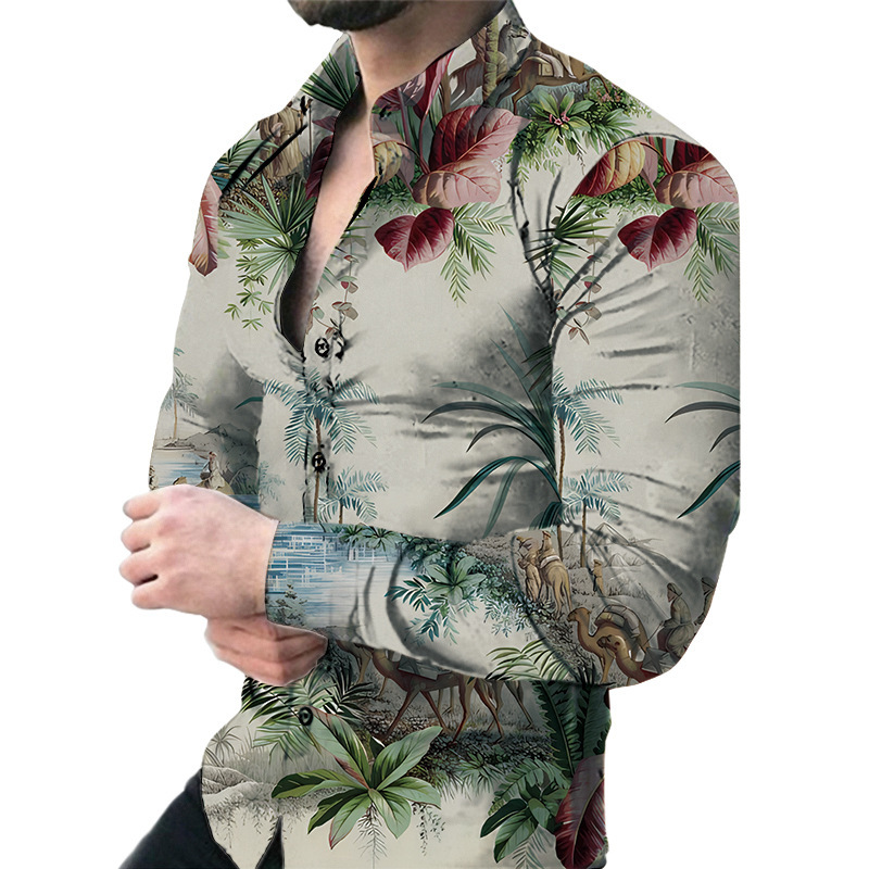 Men's Casual Long Sleeved Large Floral Shirt 4 Men's Casual Long Sleeved Large Floral Shirt - Image 4